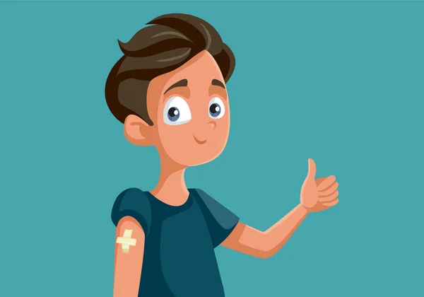 Vakcinovaný Dospívající Chlapec Držící Palce Nahoru Vektorové Karikatury — Stockový vektor