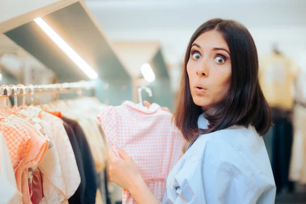 Surprised Mom Checking Little Dress Her Daughter — Stock Photo, Image