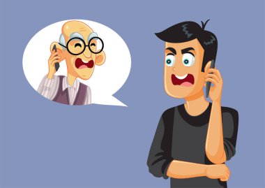 Adult Man Arguing with Senior Father on the Phone Vector clipart