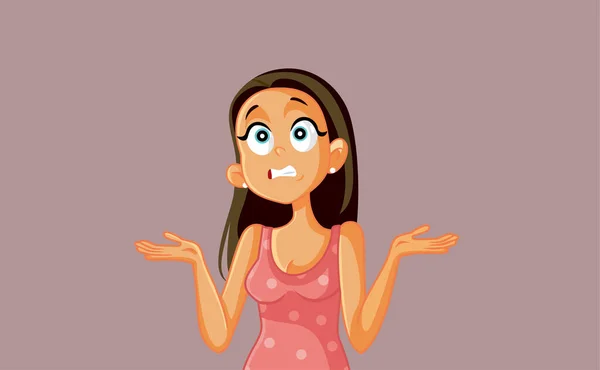 Indecisive Woman Shrugging Wondering Vector Cartoon Illustration — Stock Vector