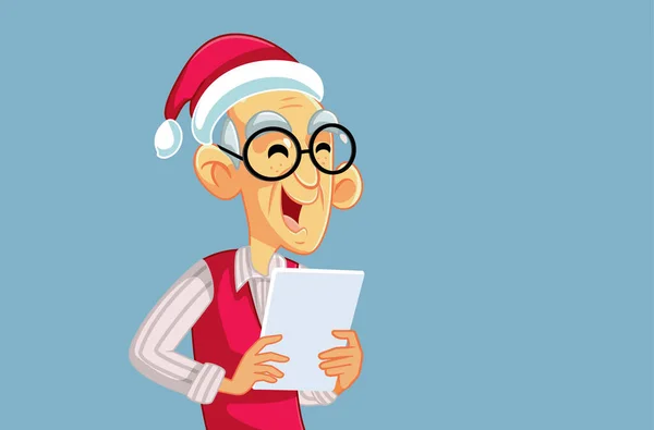 Senior Man Shopping Online Untuk Kartun Vektor Natal - Stok Vektor