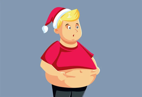 Man Gaining Weight Christmas Holidays Vector Cartoon — Stock Vector