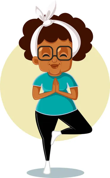 Actieve Oudere Vrouw Yoga Pose Vector Illustratie — Stockvector