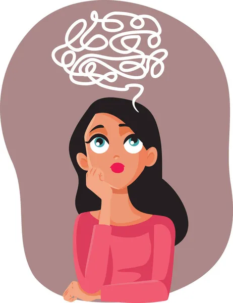 Puzzled Concerned Woman Wondering Vector Cartoon — Stock Vector