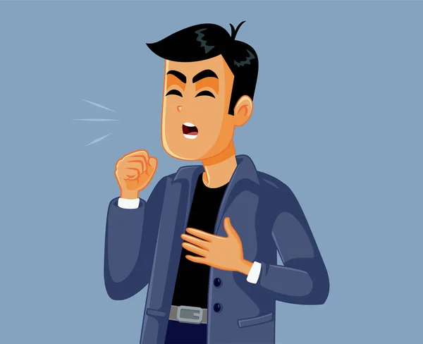 Sick Young Man Coughing Vector Cartoon Illustration — Stock Vector