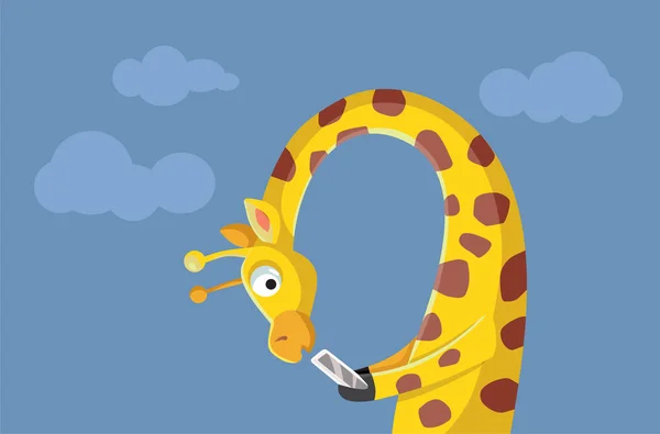 Grappige Giraffe Slurpen Telefoon Vector Cartoon — Stockvector