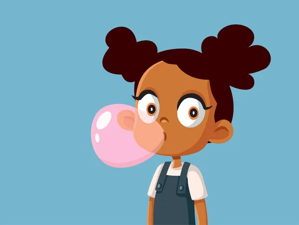 Little Girl Chewing Bubble Gum Vector Illustration — Stock Vector