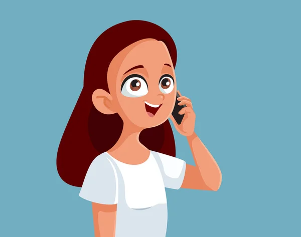 Happy Teen Girl Μιλώντας Στο Τηλέφωνο Διάνυσμα Κινουμένων Σχεδίων — Διανυσματικό Αρχείο