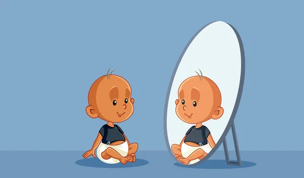 Bébé Regardant Dans Miroir Illustration Bande Dessinée Vectorielle — Image vectorielle