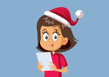 Noel 'i Kutlayan Küçük Kız Bir Pc Tablet Vektör Karikatürü Tutuyor