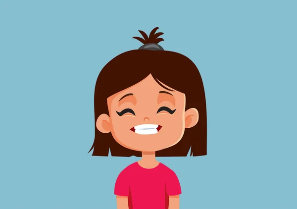 Happy Little Girl Grinning Face Vector Cartoon - Stok Vektor