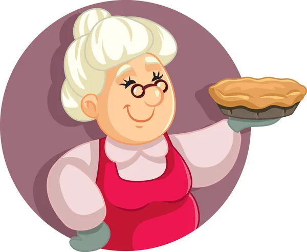 Granny Holding Pie Vector Cartoon Illustration — Stock Vector