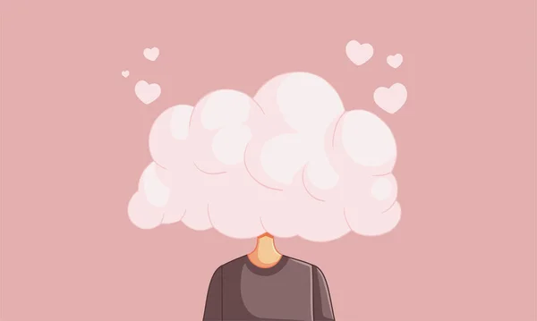 Bulutlarda Başı Olmuş Aşk Kadını Nda Vektör Çizgi Film Çizimi — Stok Vektör