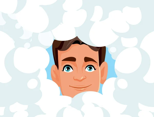 Hombre Feliz Con Cabeza Las Nubes Vector Dibujos Animados — Vector de stock