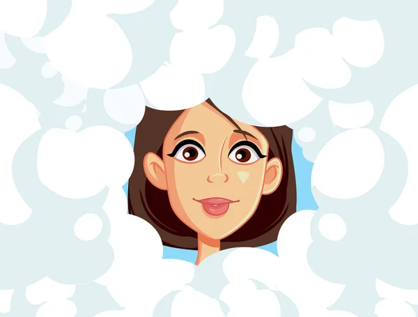 Happy Woman Head Clouds Vector Cartoon - Stok Vektor