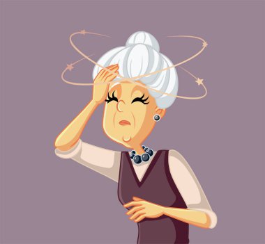 Sick Senior Woman Feeling Dizzy Vector Cartoon clipart