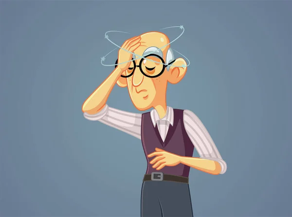 Uomo Anziano Malato Sensazione Vertigini Vettore Cartone Animato — Vettoriale Stock