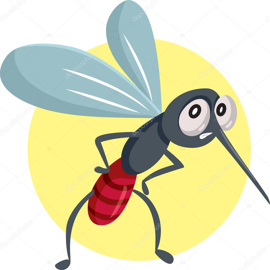 Funny Scared Mosquito Vector Cartoon Character