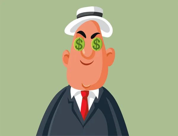 Greedy Businessman Money Eyes Vector Cartoon — Stock Vector