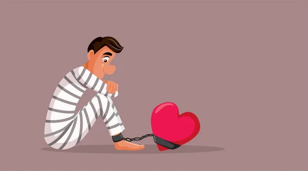 Man Prisoner His Heart Vector Cartoon Illustration - Stok Vektor