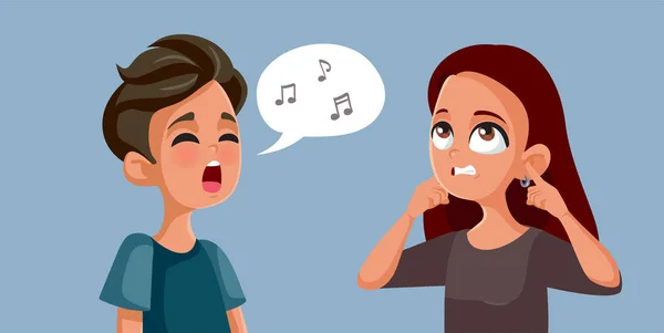 Boy Singing Música Horrível Irritante Seu Amigo Vector Cartoon — Vetor de Stock
