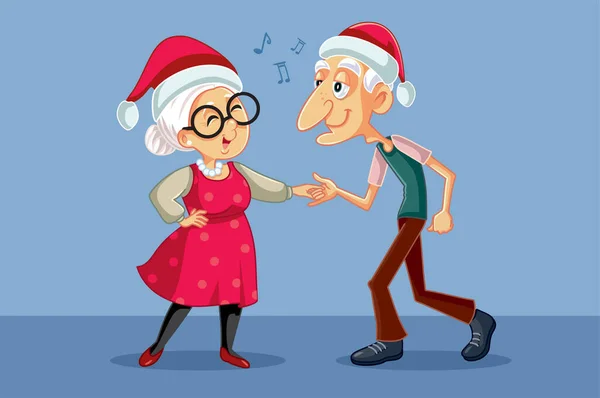 Senior Couple Dancing Merayakan Ilustrasi Vektor Natal - Stok Vektor