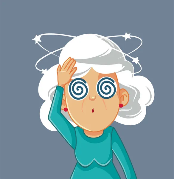 头晕和头痛的Nausea老年妇女病媒卡通片 — 图库矢量图片