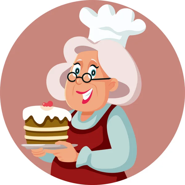 Senior Home Cook Sosteniendo Una Placa Vector Ilustración Dibujos Animados — Archivo Imágenes Vectoriales