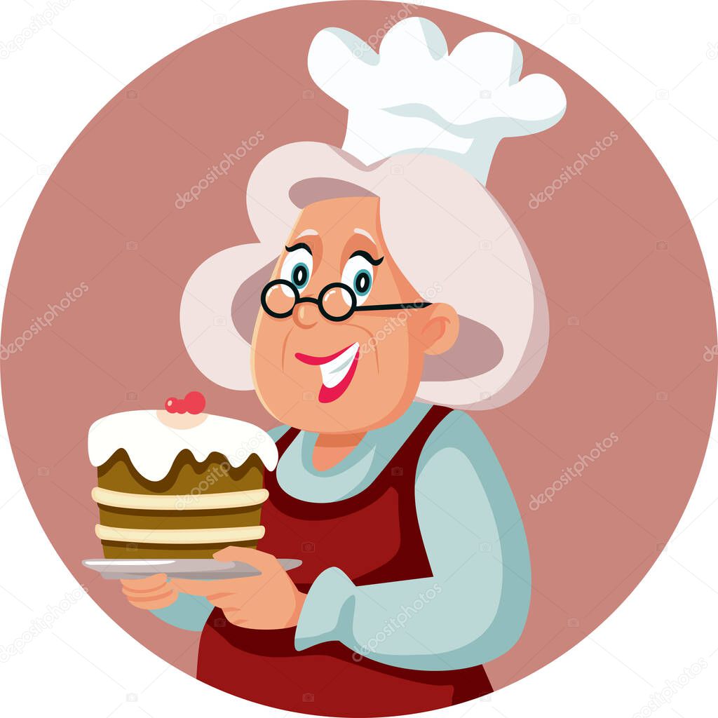 Senior Home Cook Holding a Plate Vector Cartoon Illustration