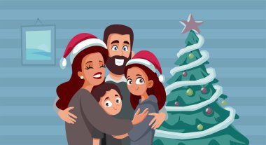 Mutlu Aile Noel Kutlaması Vektör Çizgi Filmi