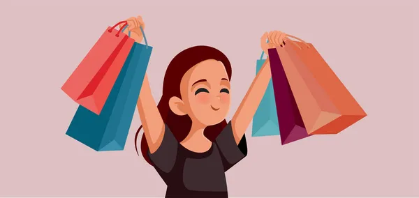 Happy Girl Shopping Bags Vector Cartoon Illustration - Stok Vektor