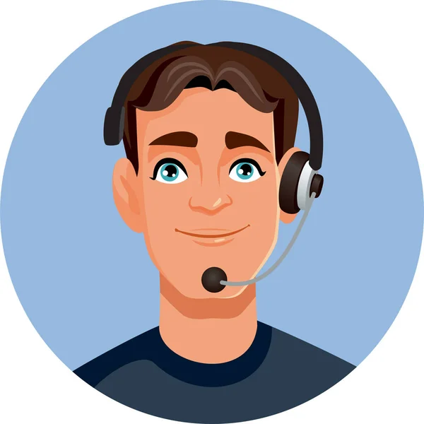 Happy Handsome Young Male Call Center Operator Vector Illustratie — Stockvector