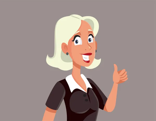 Cheerful Woman Holding Thumbs Appreciation Vector Cartoon — Stock Vector