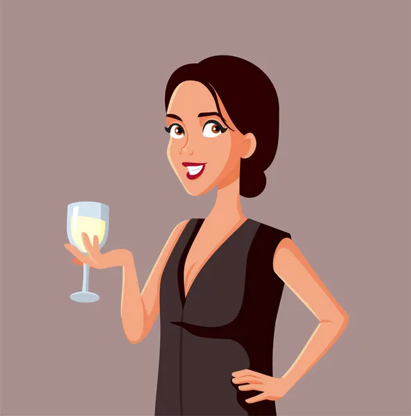 Happy Woman Holding Glass Champagne Vector Illustration — Stock Vector