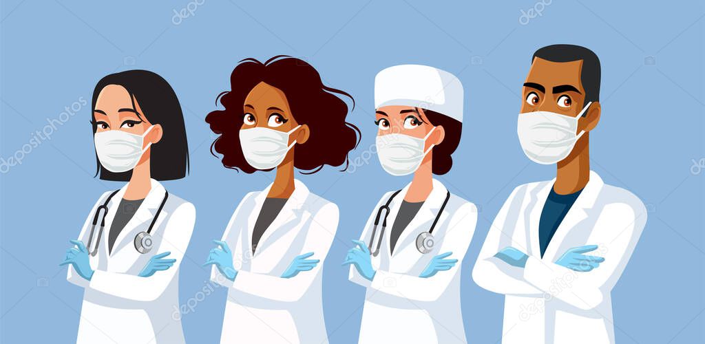 Team of Medical Doctors Standing Together Vector Cartoon Illustration