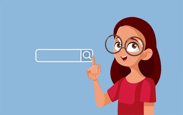 Teen Girl Pointing Search Bar Vector Cartoon — Stock Vector