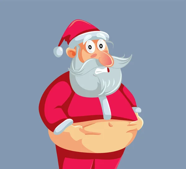 Overgewicht Santa Knijpen Zijn Buik Vector Cartoon — Stockvector