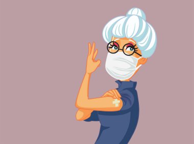 Kıdemli Kadın Üçüncü Yardım Aşısını Aldı Dose Vector Illustration