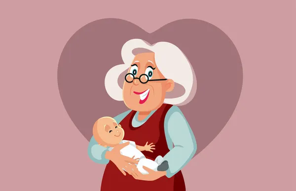 Loving Oma Holding Kleinkind Vector Cartoon Illustratie — Stockvector