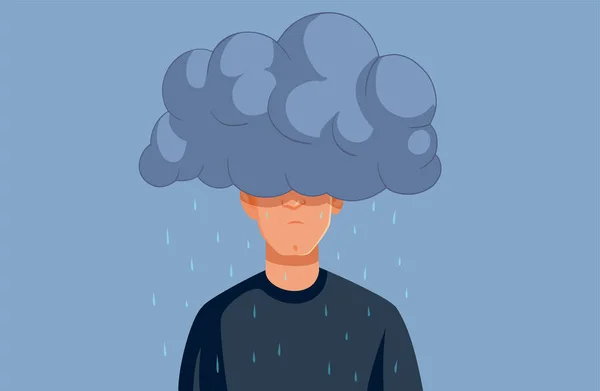 Depressiver Unglücklicher Mann Fühlt Sich Unter Der Wettervektorillustration — Stockvektor