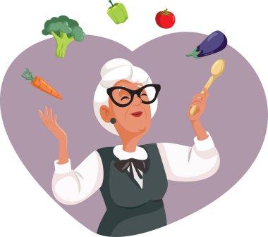 Büyükanne Hokkabazlık Sebzeler Vektör İllüstrasyonu