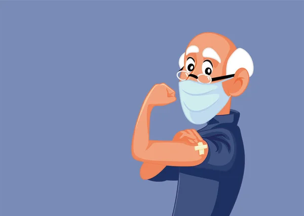 Senior Man Showing Vaccinated Arm Vector Illustration — Stockový vektor