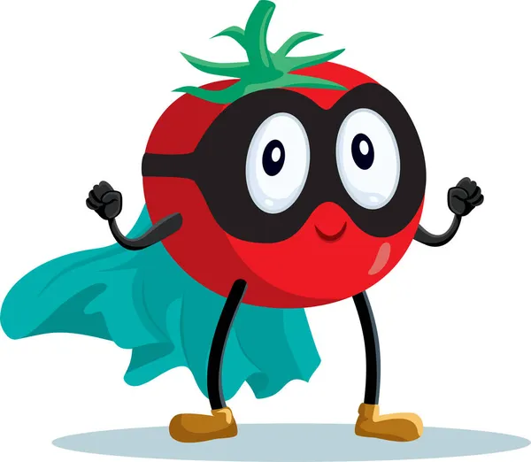 Stark Superhjälte Tomat Flexing Vektor Tecknad Karaktär — Stock vektor