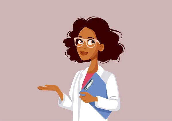 Γυναίκα Γιατρός Κρατώντας Ιατρικό Αρχείο Ενός Ασθενούς Διάνυσμα Εικονογράφηση — Διανυσματικό Αρχείο