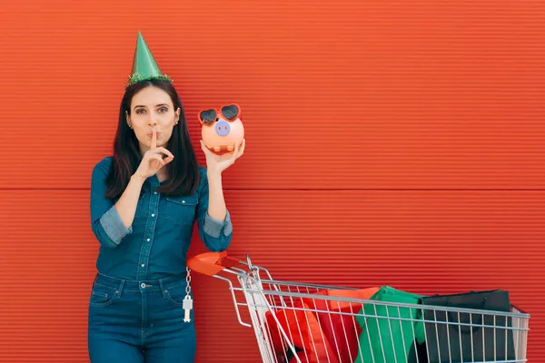 Winkelende Vrouw Geeft Een Verrassingsfeestje — Stockfoto