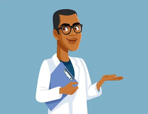 Doctor Masculino Que Sostiene Historia Clínica Paciente Vector Illustration — Archivo Imágenes Vectoriales