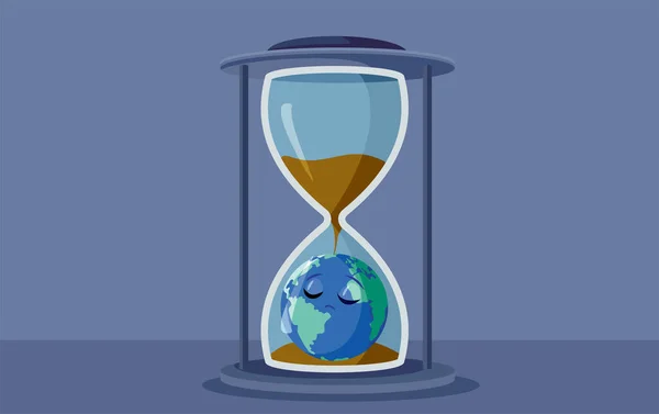 Sad Earth Planet Duduk Hourglass Konsep Ilustrasi Seni - Stok Vektor