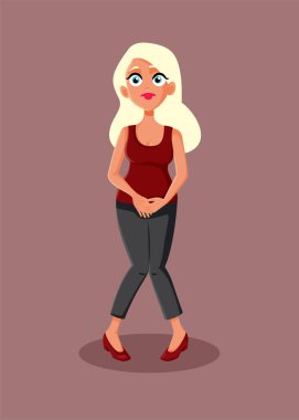 Sık İşeme Sorunu Vektör Çizgifilmiyle Uğraşan Kadın