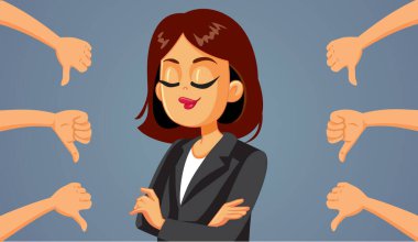 Kibirli İş Kadını Vektör Çizgi Film Çizimi İçin Başparmağımı Yuttu