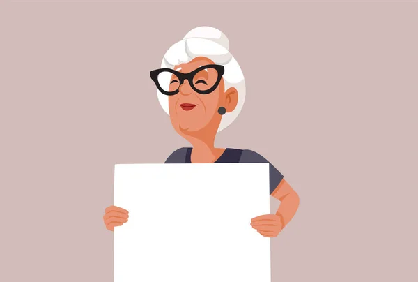 Perempuan Senior Menyimpan Kosong Dan Papan Vektor Ilustrasi Kartun - Stok Vektor